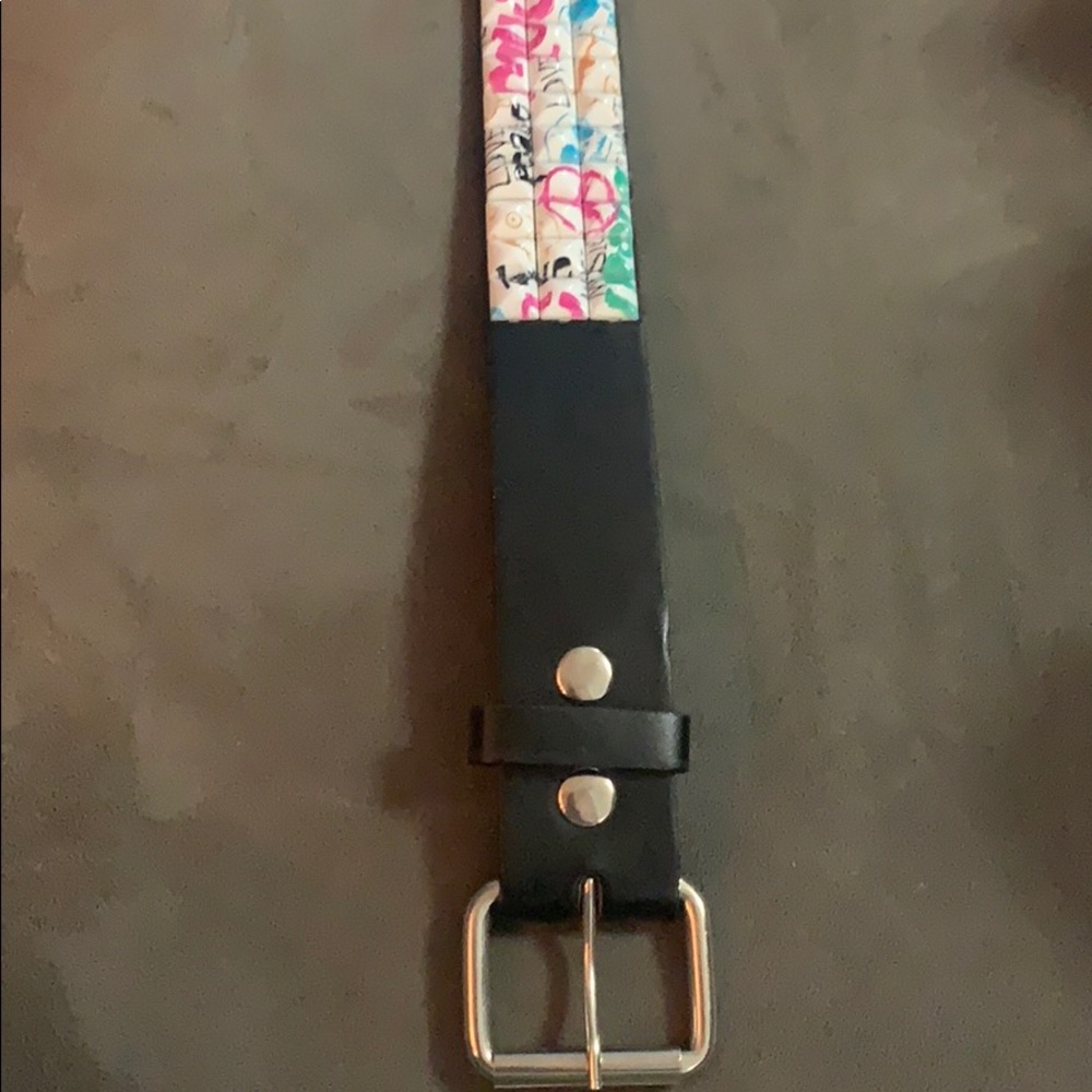 Black medium studded belt peace love and music